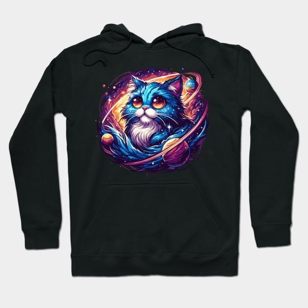 Kawaii Colorful Cosmic Cat in Stars Hoodie by TomFrontierArt